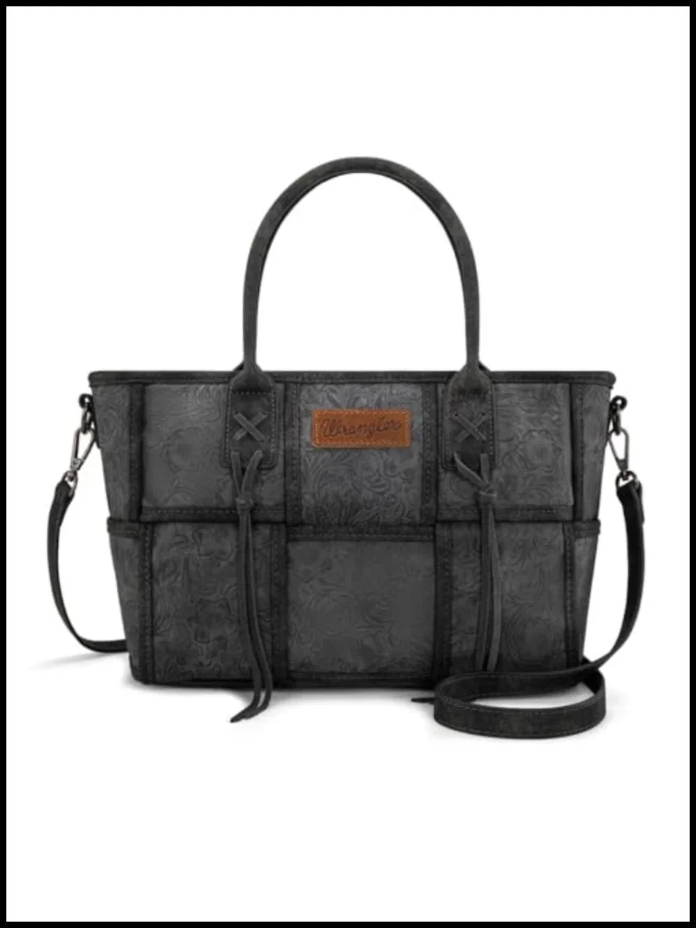 Woven Tote Bag - Western Floral Tooled Faux Leather Tassel Crossbody
